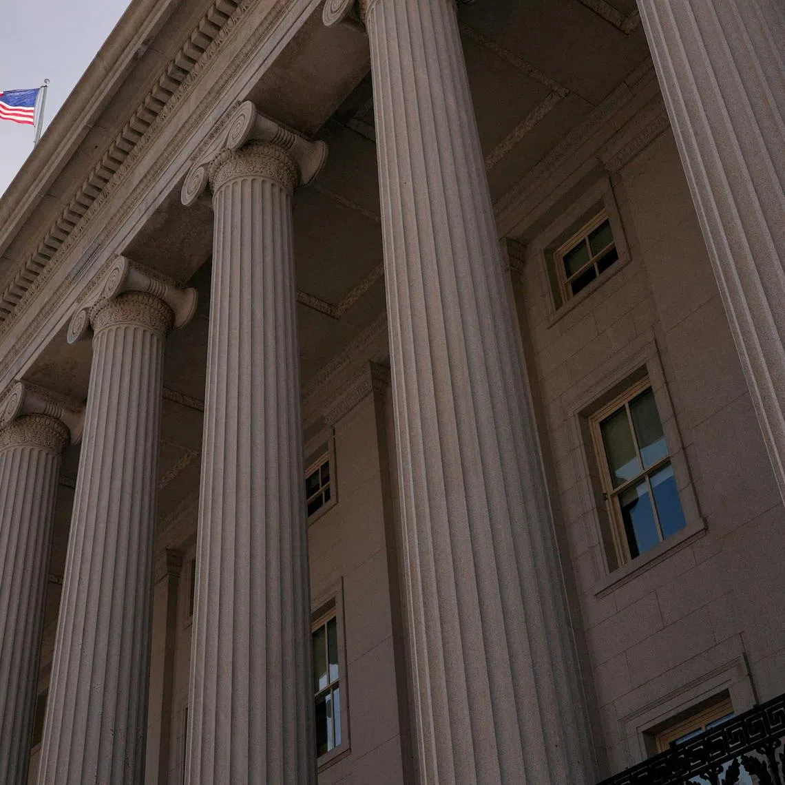 FILE PHOTO: A general view of the U.S. Department Of The Treasury on day two of a partial government shutdown in Washington, D.C., U.S., February 1, 2026. REUTERS/Ken Cedeno/File Photo/File Photo