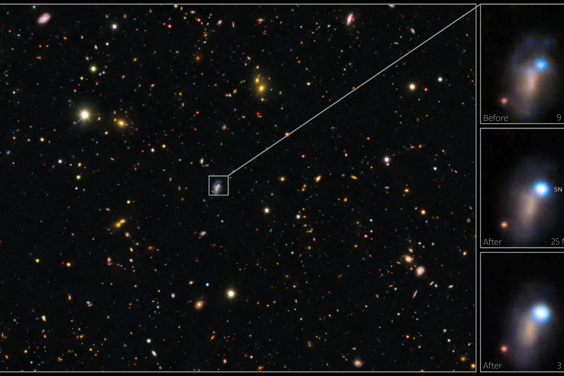 A combination of images show the evolution of a supernova, which was first detected by the Einstein Probe on March 21.