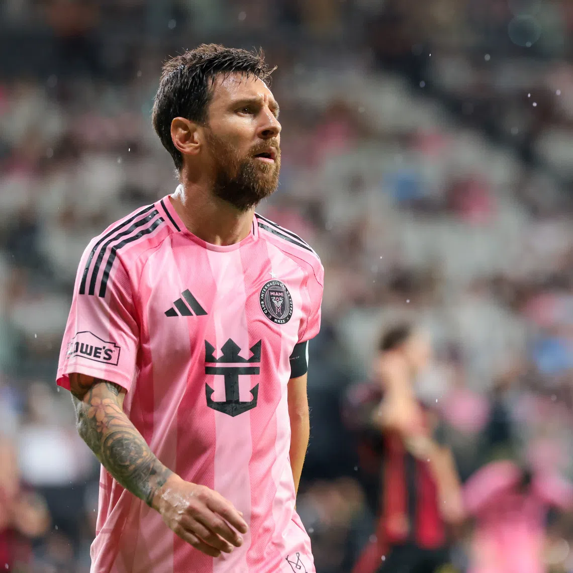 Sep 5, 2026; Miami, Florida, USA; Inter Miami CF forward Lionel Messi (10) looks on against Atlanta United during the first half at Nu Stadium. Mandatory Credit: Sam Navarro-Imagn Images