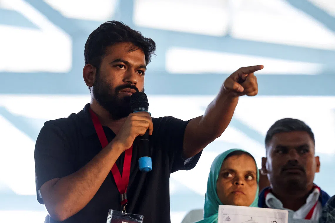 Abhijeet Dipke, founder of the Cockroach Janta Party (CJP), addresses his supporters during a protest demanding resignation of India's Chief Election Commissioner Gyanesh Kumar, in Bengaluru, India, October 8, 2026. REUTERS/Priyanshu Singh