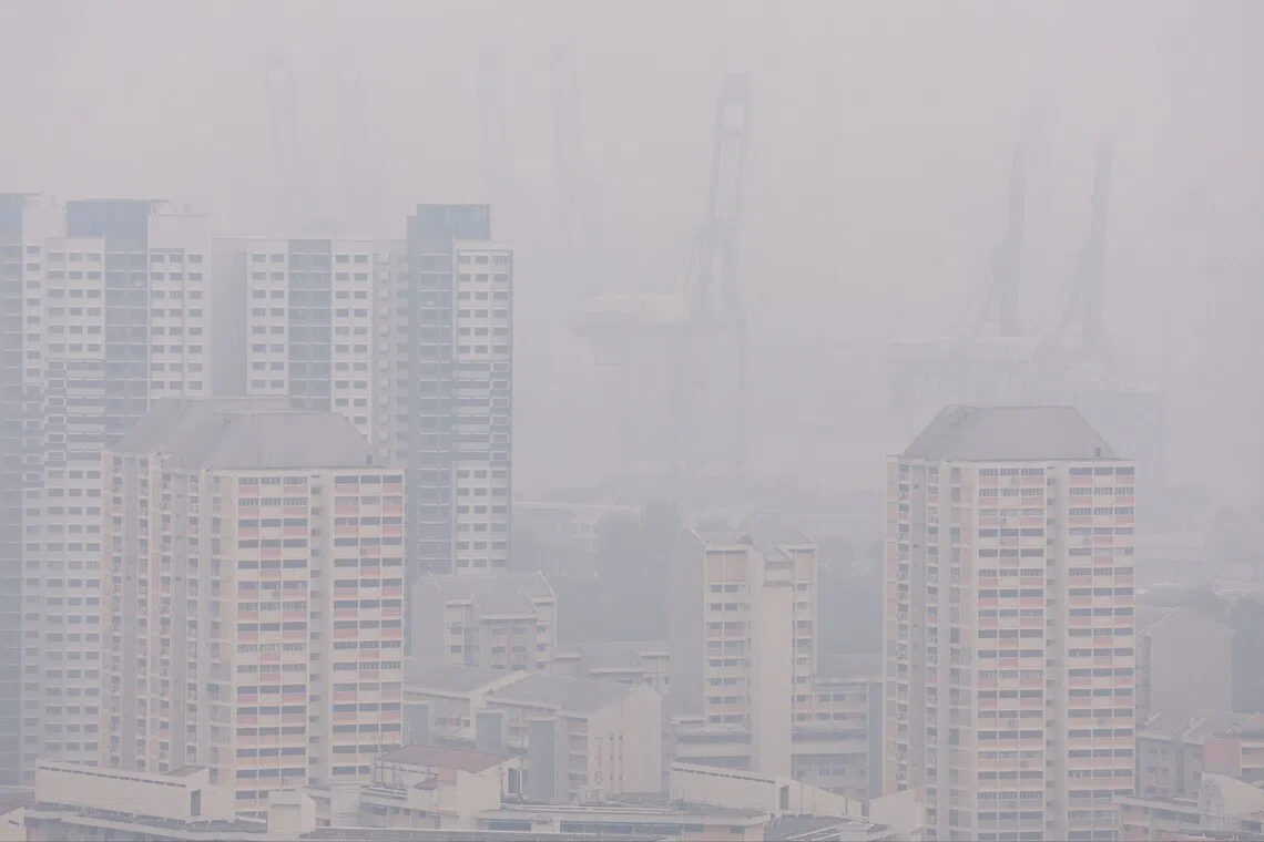 Haze over PSA Pasir Panjang Terminal at 5.45pm on Sept 28.