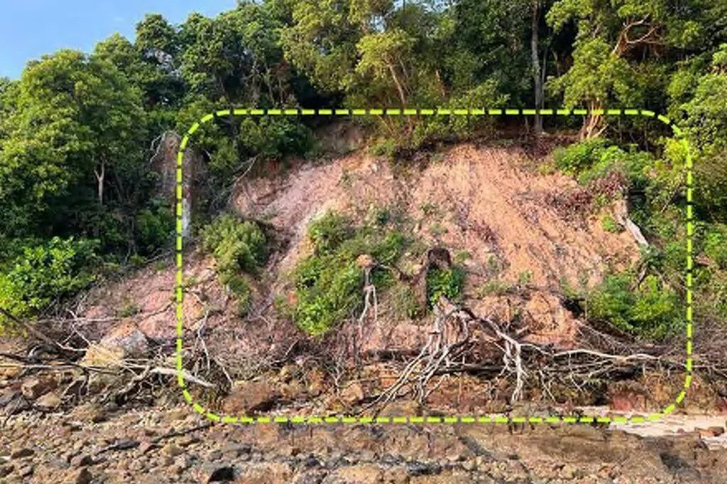 Slope failure observed in Tanjong Rimau in early 2020, after heavy rainfall.