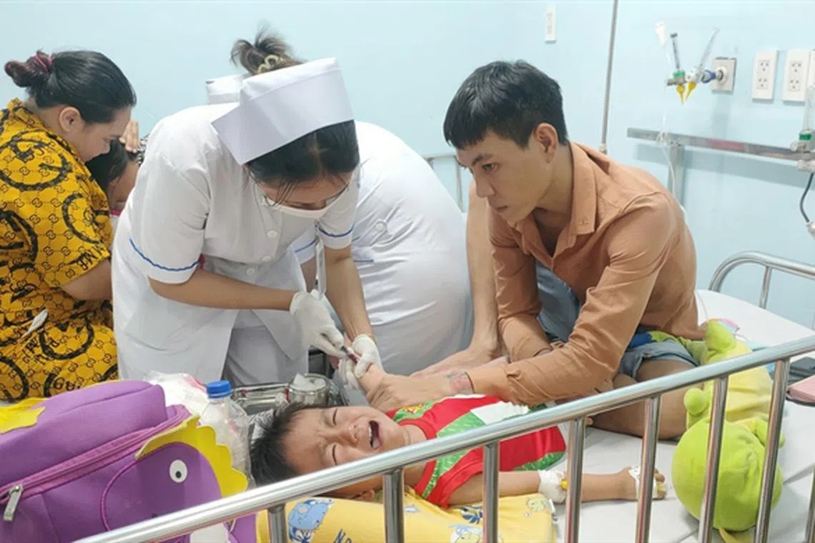 A child patient with measles is being treated at HCM City Children Hospital No.1.