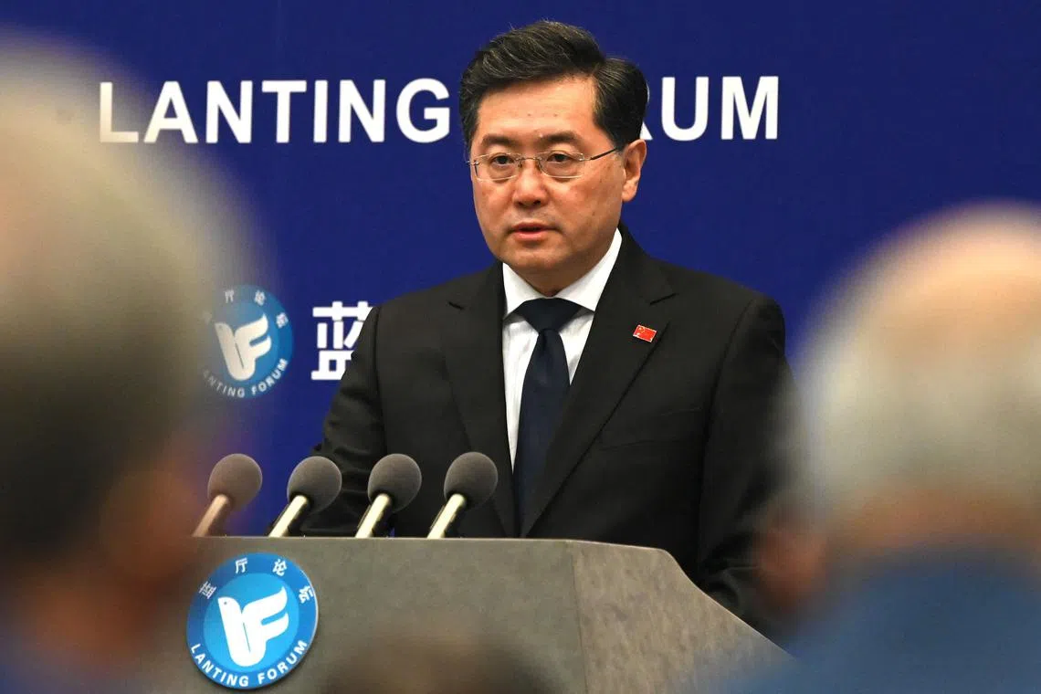 China’s Foreign Minister Qin Gang attends the Lanting Forum in Beijing on February 21, 2023. (Photo by GREG BAKER / AFP)