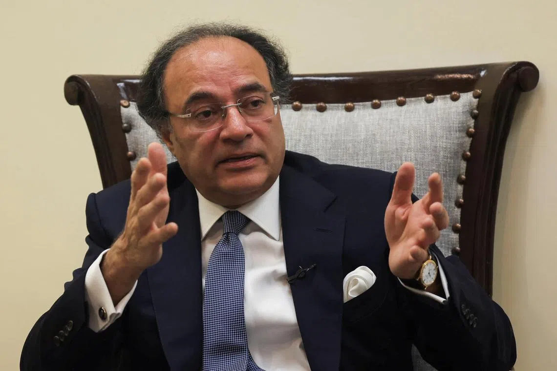 FILE PHOTO: Pakistan Finance Minister Muhammad Aurangzeb speaks during an interview with Reuters at his office in Islamabad, Pakistan July 19, 2024. REUTERS/Fayaz Aziz/File Photo