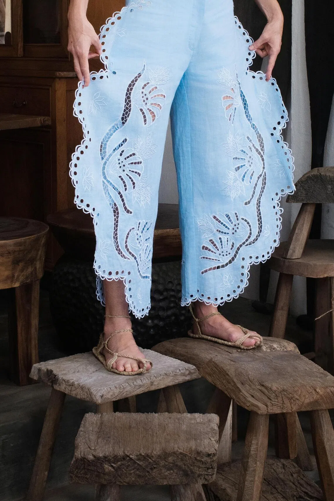 Aijek Noa Curved Pants in Sky Blue.