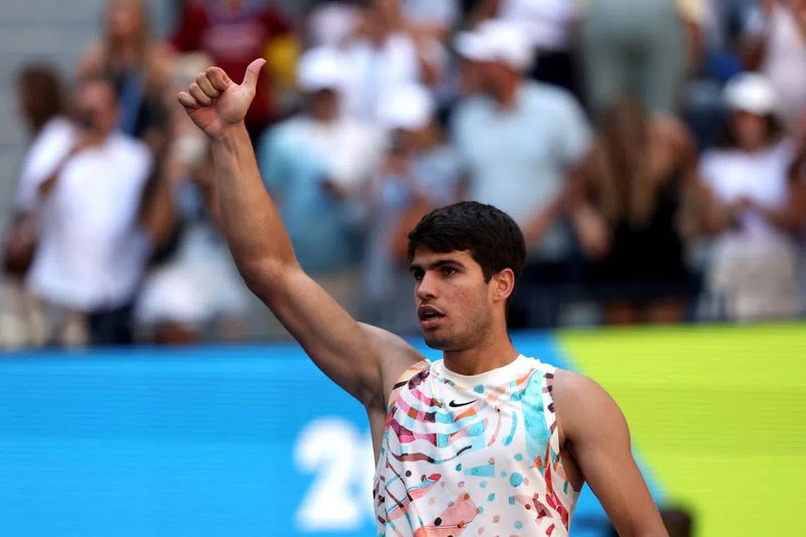 Tennis - U.S. Open - Flushing Meadows, New York, United States - September 2, 2023 Spain's Carlos Alcaraz celebrates winning his third round match against Britain's Daniel Evans REUTERS/Shannon Stapleton