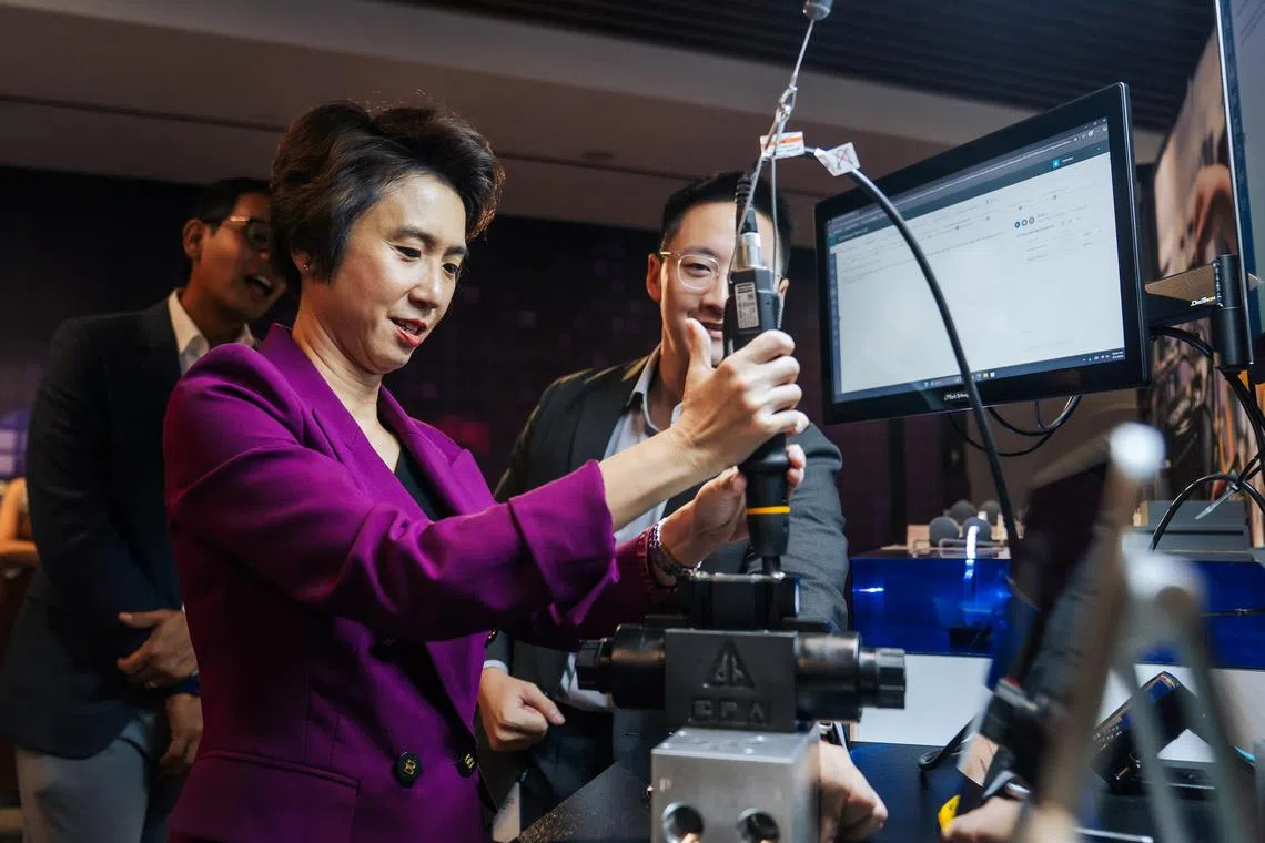 Senior Minister of State for Trade and Industry Low Yen Ling at Microsoft's office on Aug 1 for the launch of its Agentic AI Accelerator programme.