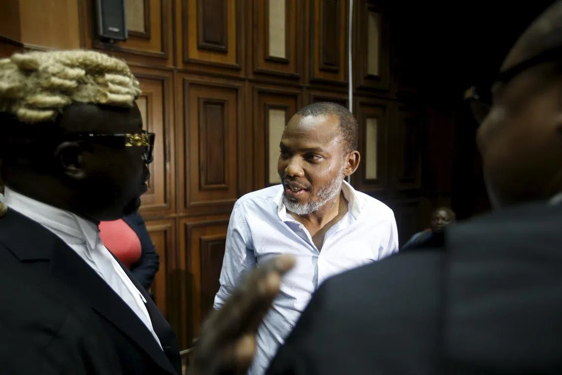 FILE PHOTO: Indigenous People of Biafra (IPOB) leader Nnamdi Kanu is seen at the Federal high court Abuja, Nigeria January 20, 2016. REUTERS/Afolabi Sotunde/File Photo