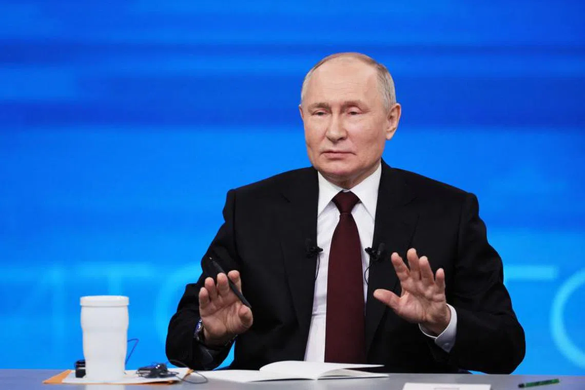 Russian President Vladimir Putin attends his annual end-of-year press conference and the Direct Line question and answer session, at Gostiny Dvor Exhibition Centre in Moscow, Russia December 14, 2023. Sputnik/Gavriil Grigorov/Pool via REUTERS