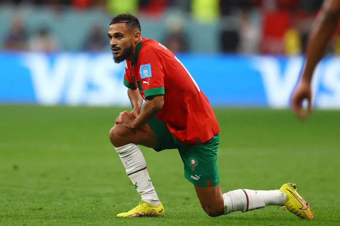 FILE PHOTO: Soccer Football - FIFA World Cup Qatar 2022 - Semi Final - France v Morocco - Al Bayt Stadium, Al Khor, Qatar - December 14, 2022 Morocco's Sofiane Boufal looks on REUTERS/Kai Pfaffenbach/File Photo