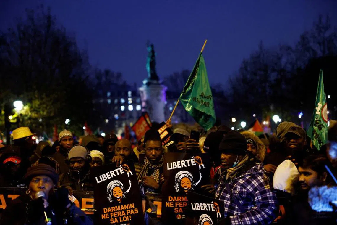 FILE PHOTO: Protesters attend a demonstration against an immigration bill at the Place de la Republique in Paris, France, December 18, 2023. REUTERS/Sarah Meyssonnier/File Photo
