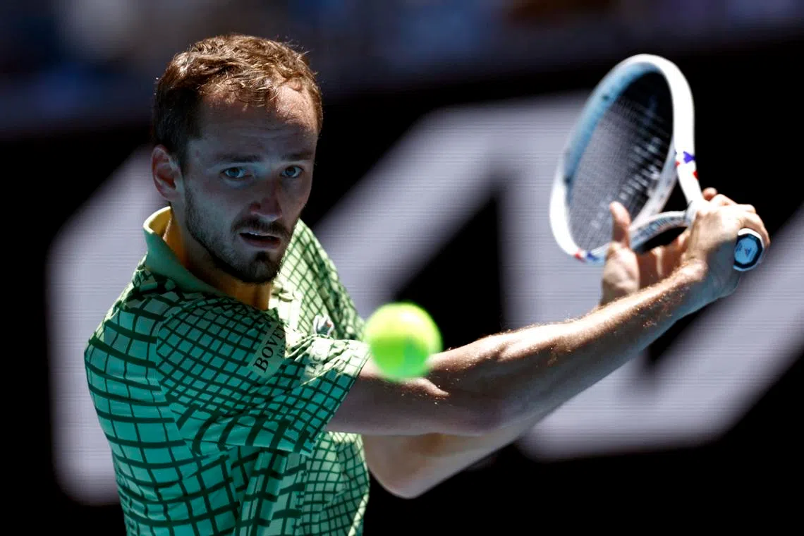 Tennis - Australian Open - Melbourne Park, Melbourne, Australia - January 23, 2026 Russia's Daniil Medvedev in action during his third round match against Hungary's Fabian Marozsan REUTERS/Tingshu Wang
