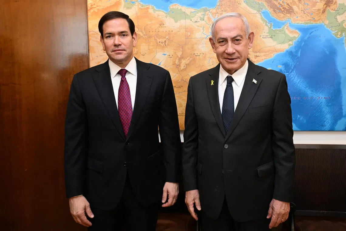 US Secretary of State Marco Rubio (left) and Israeli Prime Minister Benjamin Netanyahu during their meeting in Jerusalem on Sept 15.