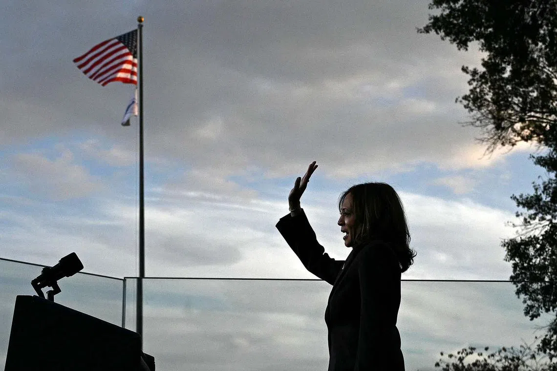US Vice President and Democratic presidential candidate Kamala Harris waving at supporters as she walks off stage after speaking at Howard University in Washington, DC, on Nov 6, 2024. Donald Trump won a sweeping victory on November 6, 2024 in the US presidential election, defeating Kamala Harris to complete an astonishing political comeback that sent shock waves around the world. 