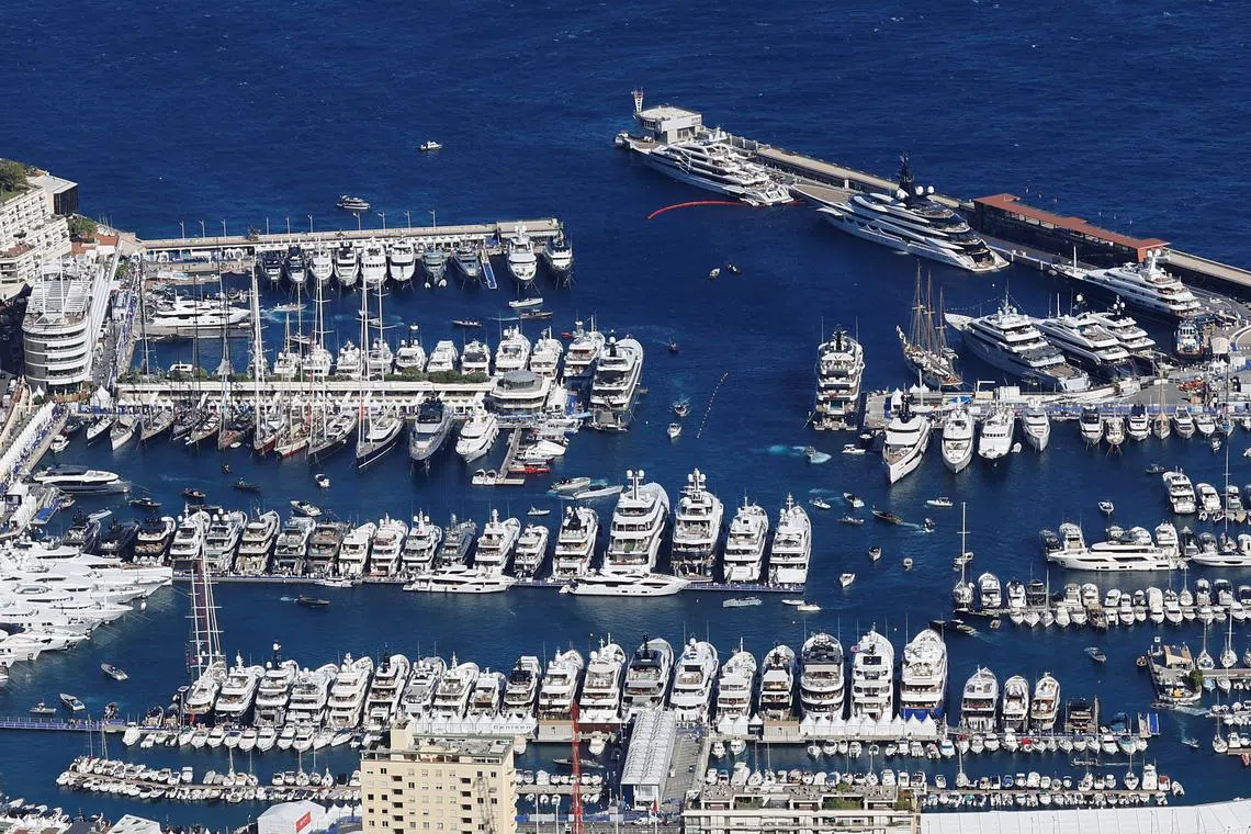 FILE PHOTO: General view of luxury boats during the Monaco Yacht Show, one of the most prestigious pleasure boat shows in the world, highlighting hundreds of yachts for the luxury yachting industry in port of Monaco, September 28, 2022. REUTERS/Eric Gaillard/File Photo