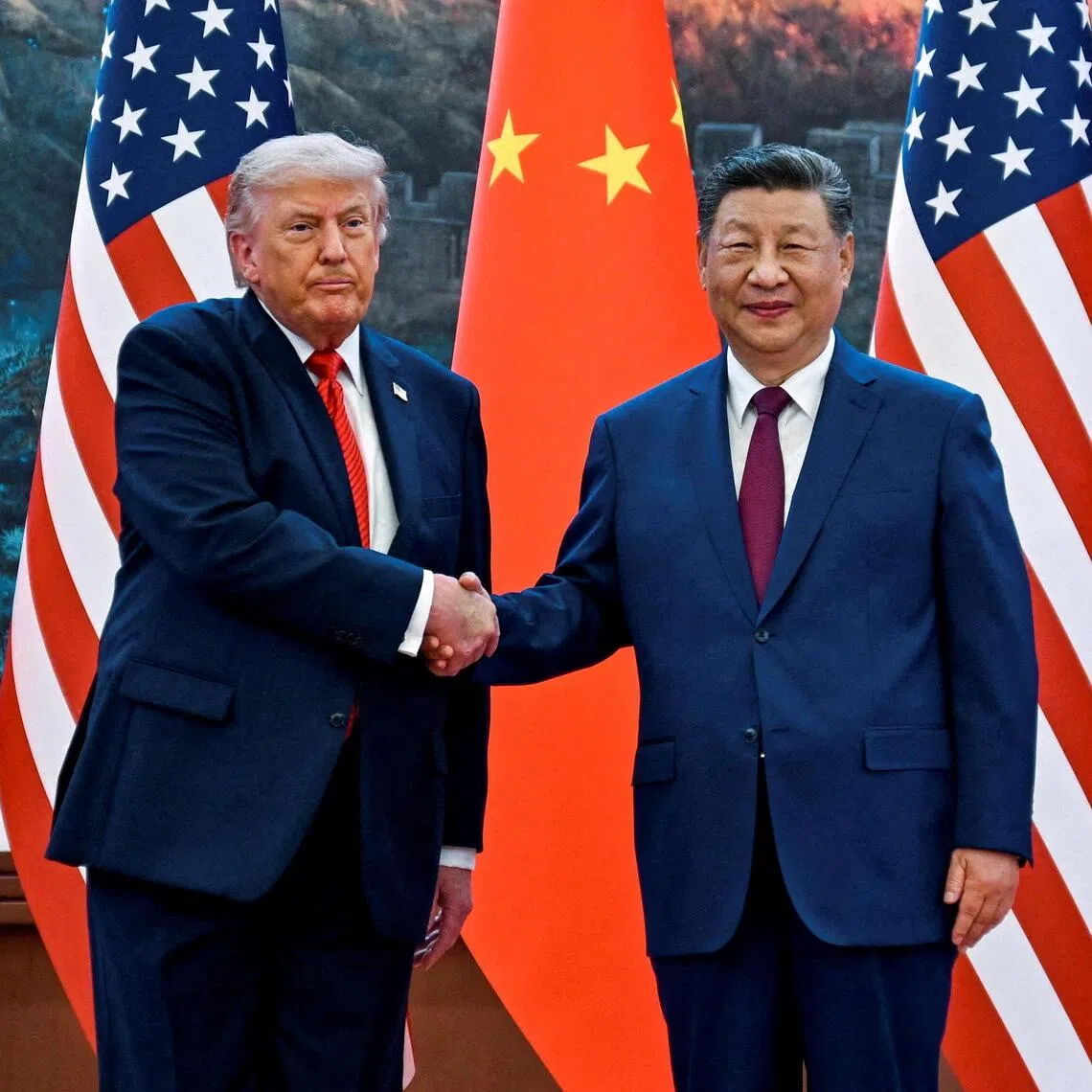 US President Donald Trump (left) shaking hands in Beijing, China, with Chinese President Xi Jinping, in May 2026.