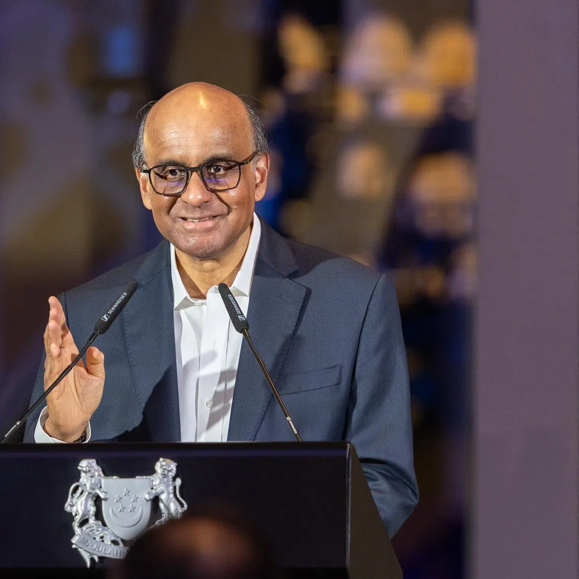 President Tharman Shanmugaratnam speaking at the opening gala for Singapore’s 5th annual tech conference Asia Tech x Singapore on May 27.