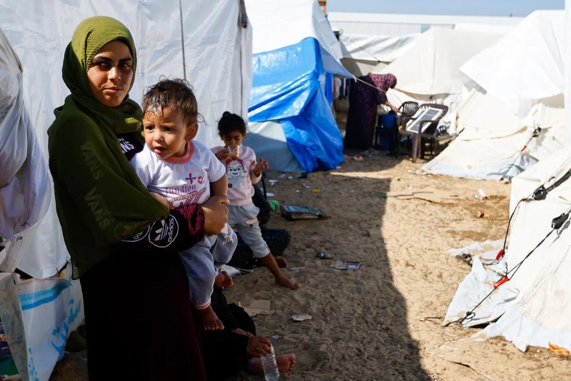 Displaced Palestinians taking shelter at a UN-run centre in Khan Younis in the southern Gaza Strip on Oct 30.