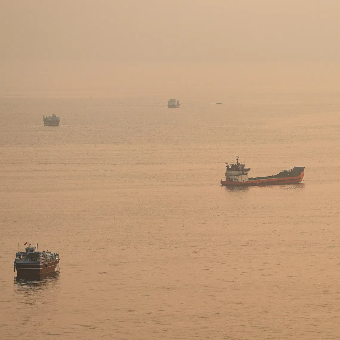 Vessels at the Strait of Hormuz, as seen from Musandam, Oman, on Oct 12.