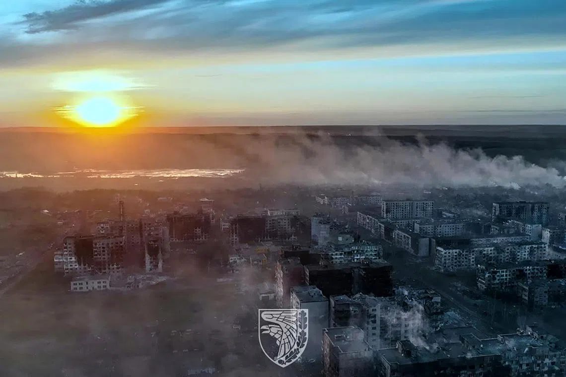 Footage released by the Ukrainian Armed Forces showing the destruction in Bakhmut, Ukraine.