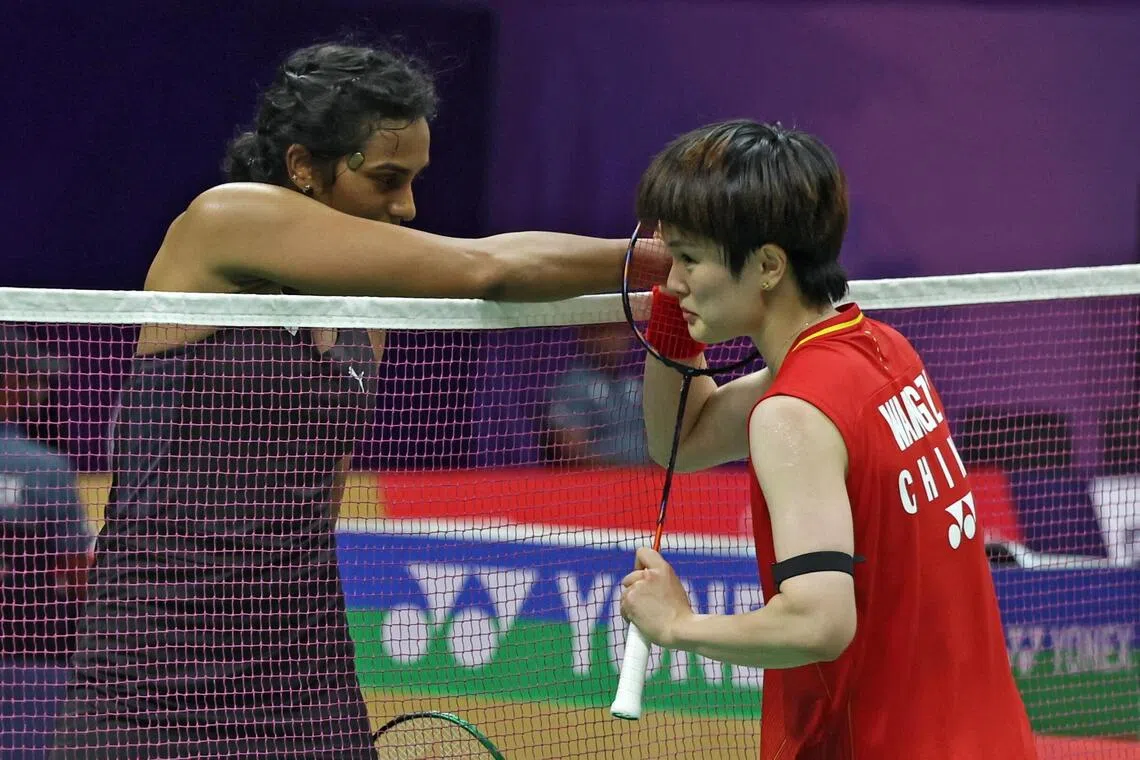 Wang Zhi Yi of China after winning her Women’s Single match against P.V.Sindhu of India at the BWF World Championships in New Delhi, India, on Aug 20.