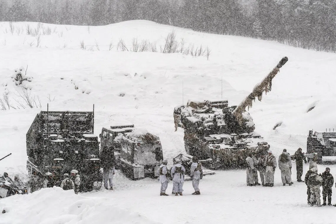 Troops from Canada, the US and seven other allied nations participating in NATO exercises in northern Norway, in March 2025.