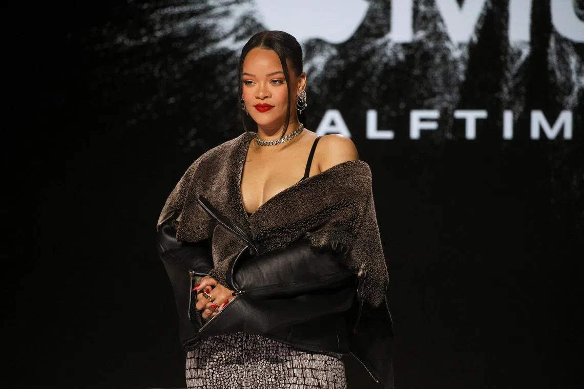 Rihanna poses for portraits ahead of her Super Bowl LVII Apple Music Halftime Show at the Phoenix Convention Centre, in Phoenix, Arizona, on Feb 9, 2023. 
