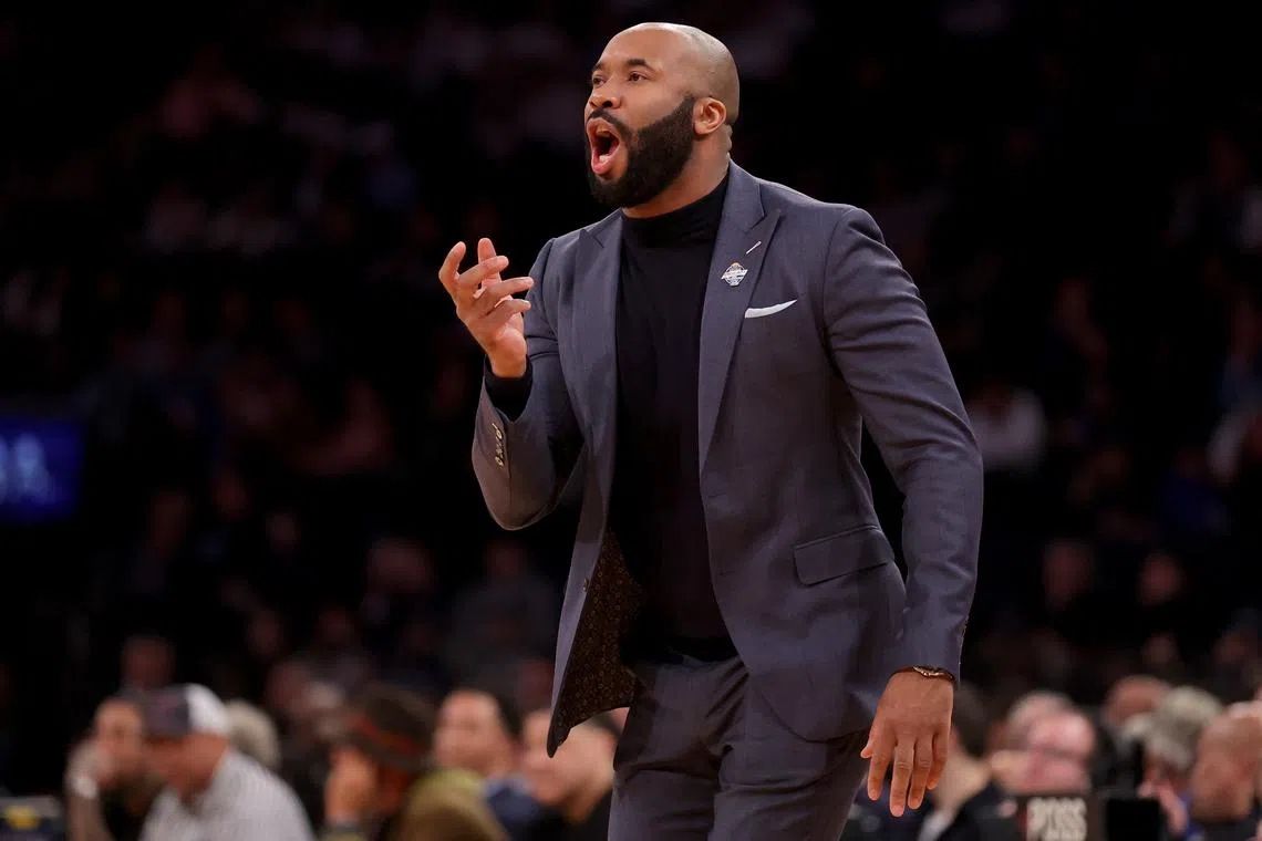 FILE PHOTO: Mar 13, 2024; New York City, NY, USA; Villanova Wildcats head coach Kyle Neptune coaches against the DePaul Blue Demons during the first half at Madison Square Garden. Brad Penner-USA TODAY Sports/File Photo