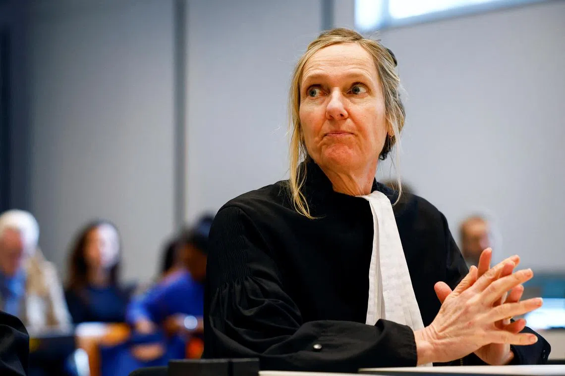 Lawyer Liesbeth Zegveld looks on amid the court case of human rights groups who seek to block the Dutch government from exporting F-35 fighter jet parts to Israel, which they claim enables war crimes in the besieged Gaza Strip, in The Hague, Netherlands, February 12, 2024. REUTERS/Piroschka van de Wouw/File Photo