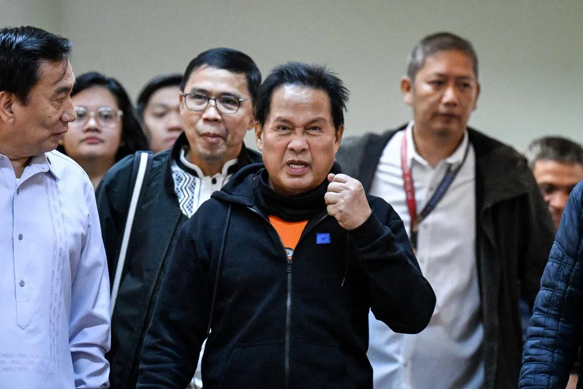 Philippine preacher Apollo Quiboloy faces his accusers at a senate hearing on Oct 23.