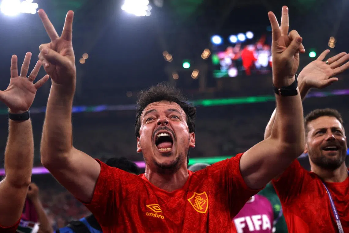 Fluminense coach Fernando Diniz celebrating after their Club World Cup semi-final win over Al Ahly on Dec 18.