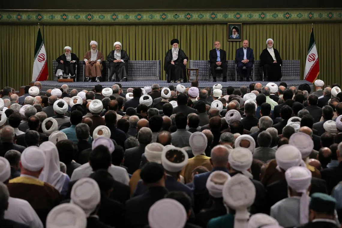 Iran's Supreme Leader Ayatollah Ali Khamenei speaks during a meeting in Tehran, Iran, September 21, 2024. Office of the Iranian Supreme Leader/WANA (West Asia News Agency)/Handout via REUTERS