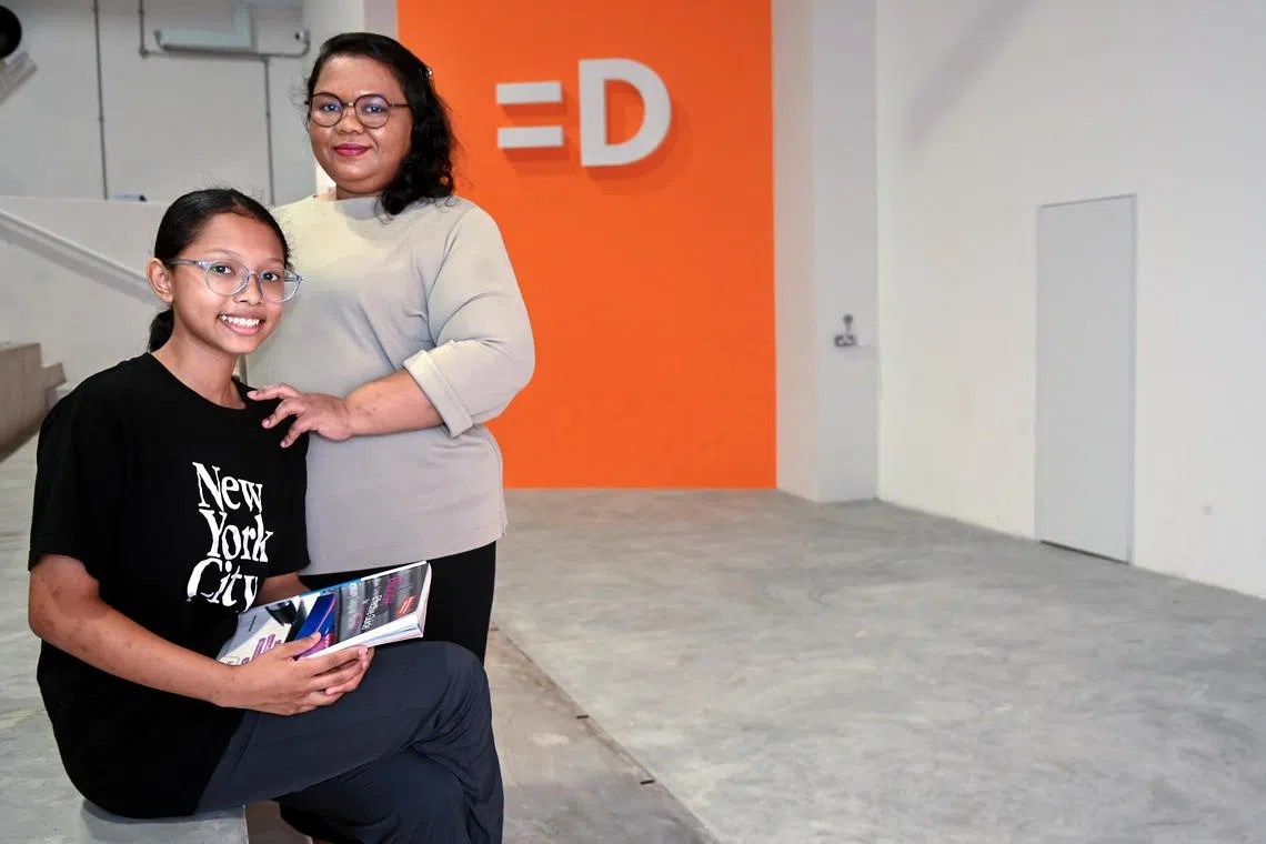ST20230419_202359885872 Desmond Wee-amdreams/ Photo of Nurul A’syaqirah binte kasim 13 with her mum Madam Siti Wahiddah Binte Abdul Wahid , 35. Photo was taken at 99 Haig Road . Story on =Dreams, a boarding facility for children from disadvantaged families, which just opened in January 2023.