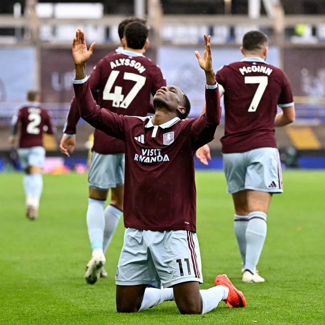 Aston Villa’s Nicolas Jackson celebrates their third successive league win over Manchester City on Oct 24.
