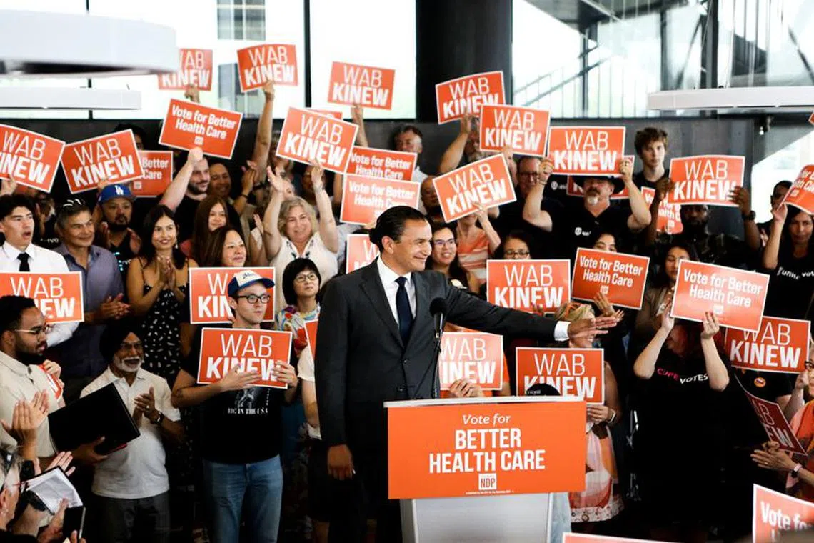 Manitoba New Democratic Party Leader Wab Kinew campaigns in Winnipeg, Manitoba, Canada September 4, 2023.    Manitoba NDP/Handout via REUTERS/ File Photo