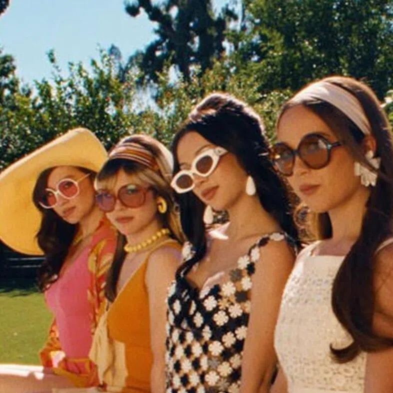 Singer Laufey's (second from right) Madwoman music video features cameo from other celebrities (from left) Lola Tung, Alysa Liu, Megan Skiendiel and Hudson Williams.