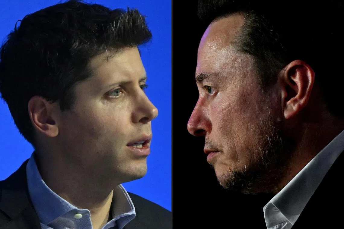 Elon Musk (left) is suing OpenAI and its CEO Sam Altman (right), alleging the start-up had strayed from its mission to build responsible AI