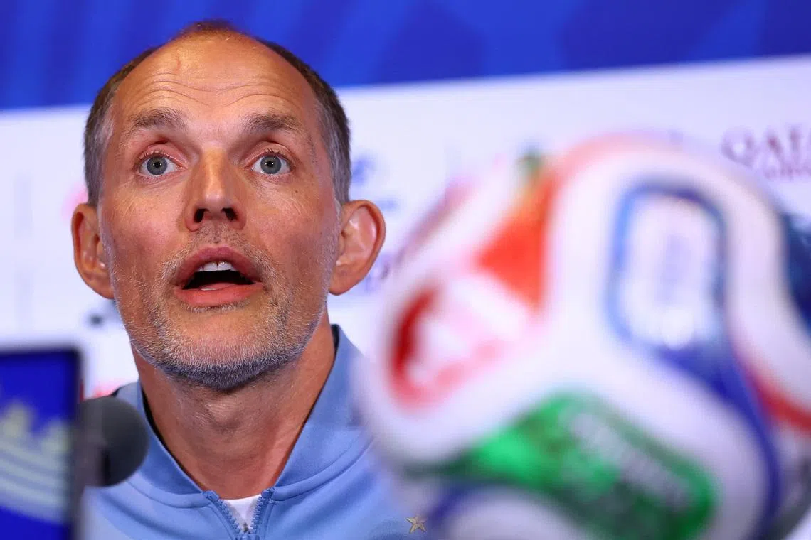 Soccer Football - FIFA World Cup 2026 - England Press Conference - Boston Stadium, Foxborough, Massachusetts, U.S. - June 22, 2026 England manager Thomas Tuchel during the press conference REUTERS/Peter Cziborra