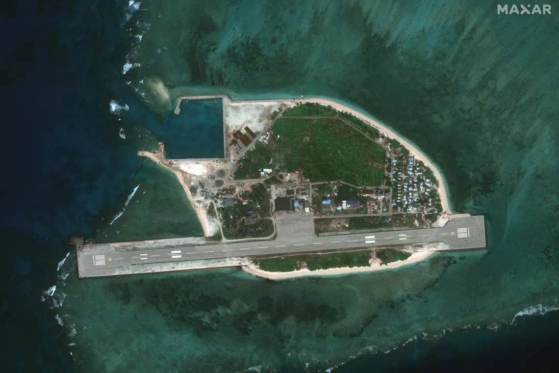 A satellite image appears to show an overview of Thitu Island in the South China Sea, November 25, 2024. Maxar Technologies/Handout via REUTERS