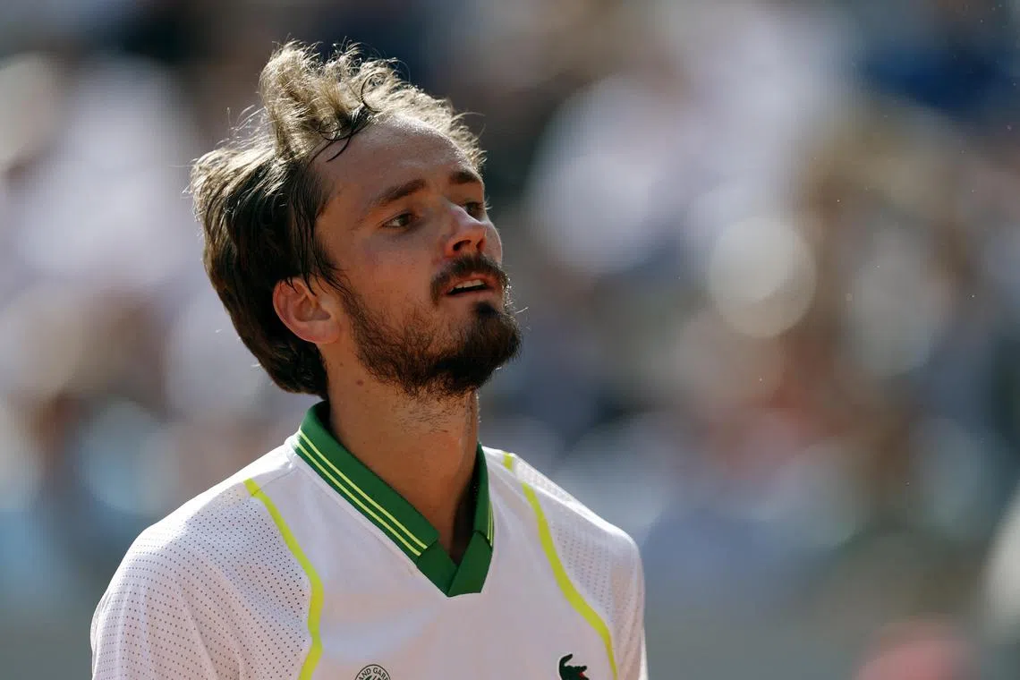 Russia's Daniil Medvedev reacts during his first round match against Brazil's Thiago Seyboth Wild.