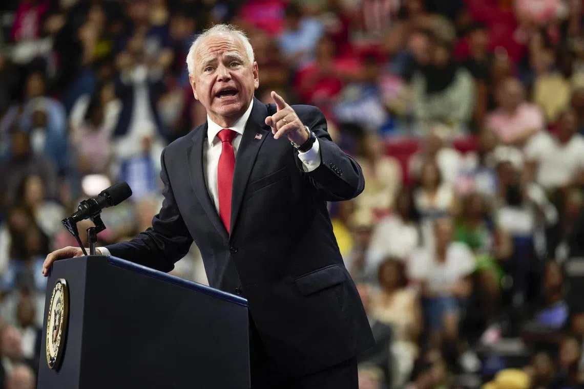 Minnesota Governor Tim Walz brings with him a folksy charm that Democrats hope will win over voters in crucial swing states.