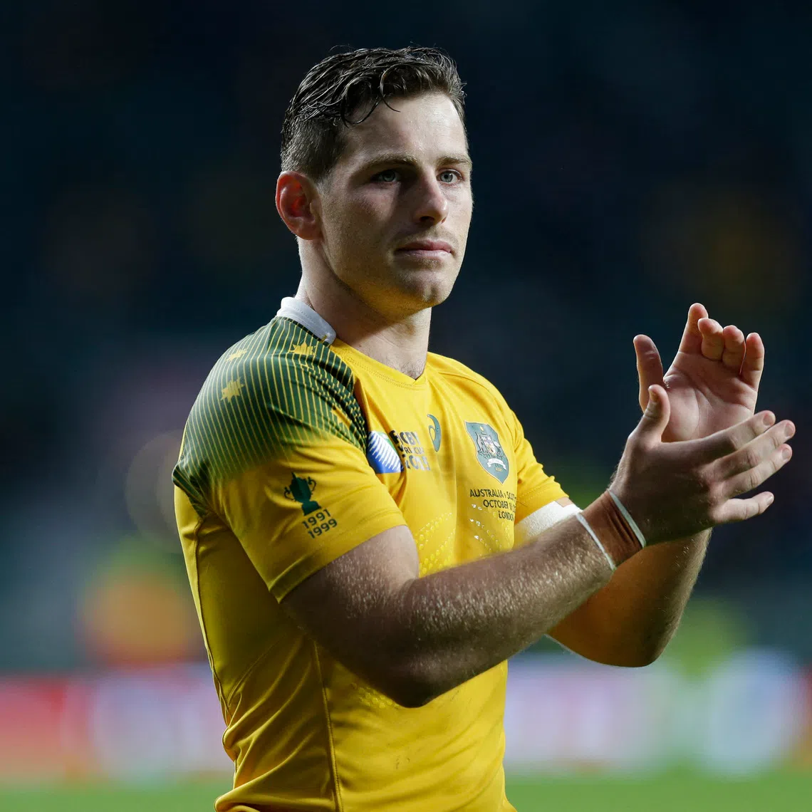 Rugby Union - Australia v Scotland - IRB Rugby World Cup 2015 Quarter Final - Twickenham Stadium, London, England - 18/10/15  Australia's Bernard Foley celebrates after the game  Action Images via Reuters / Henry Browne  Livepic