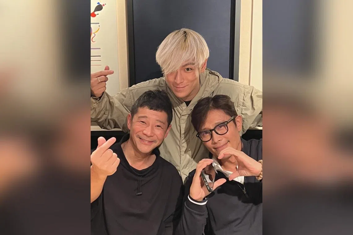 (Clockwise from top) BigBang's T.O.P, Japanese billionaire Yusaku Maezawa and South Korean actor Lee Byung-hyun.