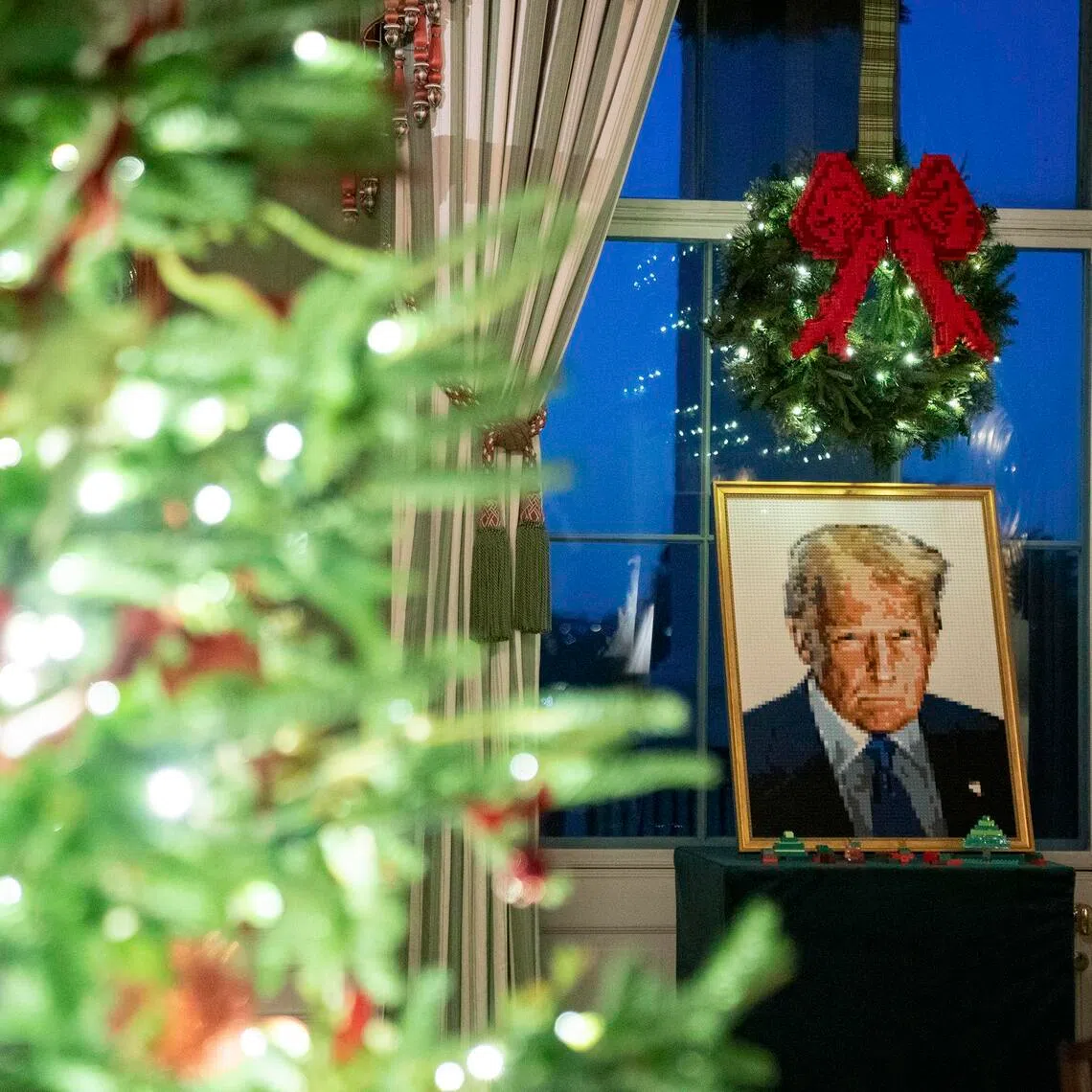 Decorations featured a giant Lego portrait of 79-year-old Donald Trump.