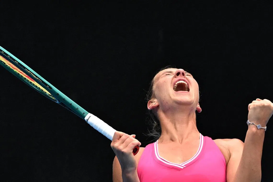 Ukraine's Marta Kostyuk shows off her emotion which is exactly what her coach wants her to do. 