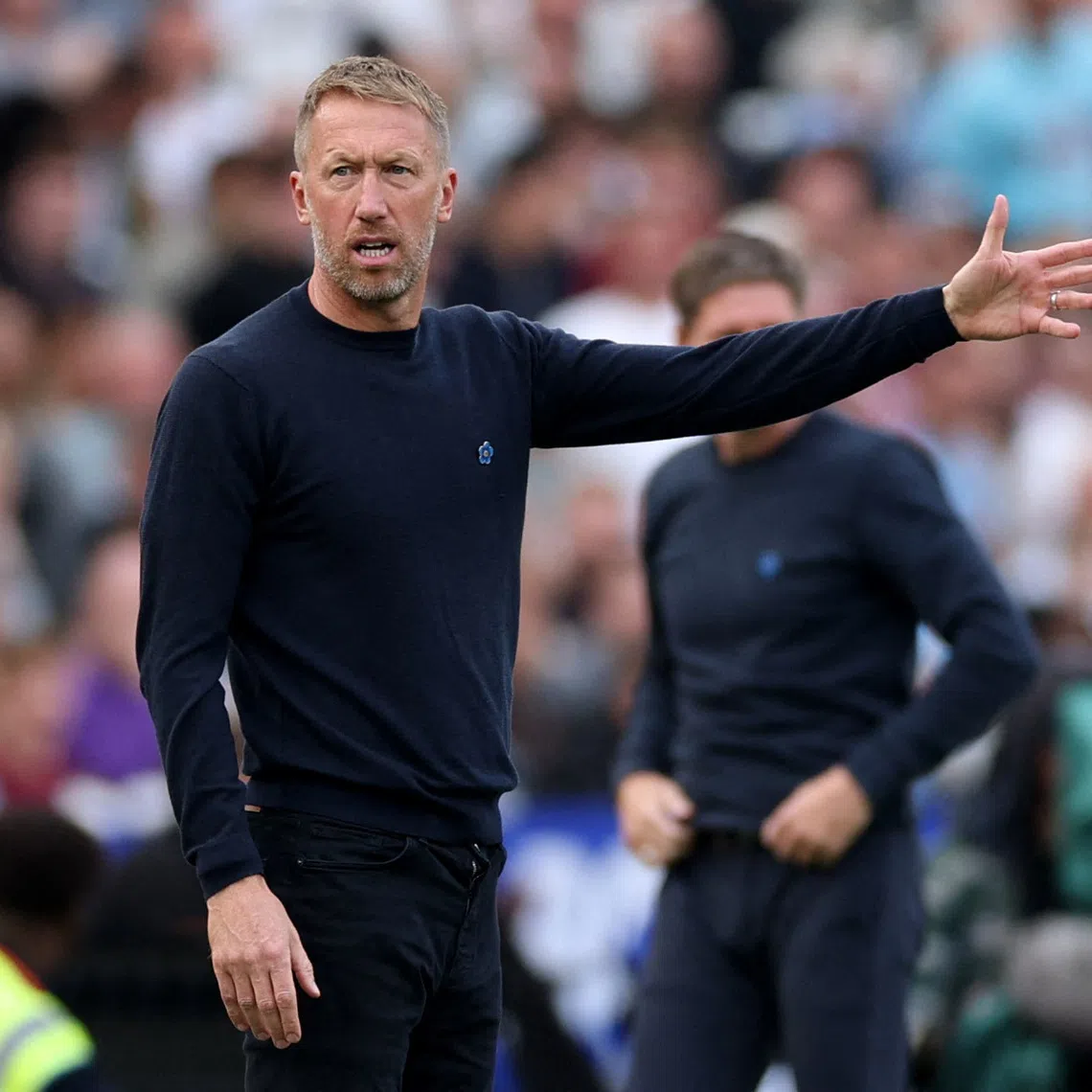FILE PHOTO: Soccer Football - Premier League - West Ham United v Crystal Palace - London Stadium, London, Britain - September 20, 2025 West Ham United manager Graham Potter reacts Action Images via Reuters/John Sibley/File Photo