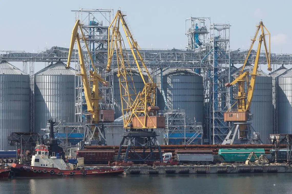 FILE PHOTO: A view shows a grain terminal in the sea port in Odesa after restarting grain export, as Russia's attack on Ukraine continues, Ukraine August 19, 2022. REUTERS/Valentyn Ogirenko/File Photo