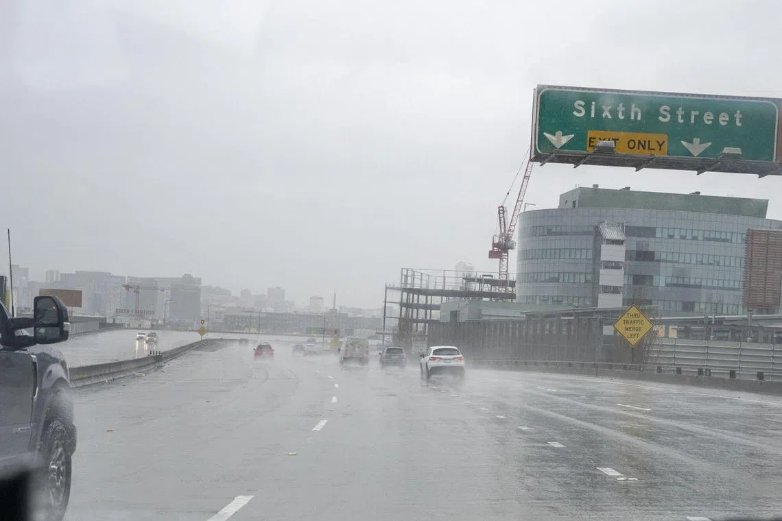 Traffic on Highway 280 northbound during a rain storm in San Francisco, California, on March 9, 2023. 