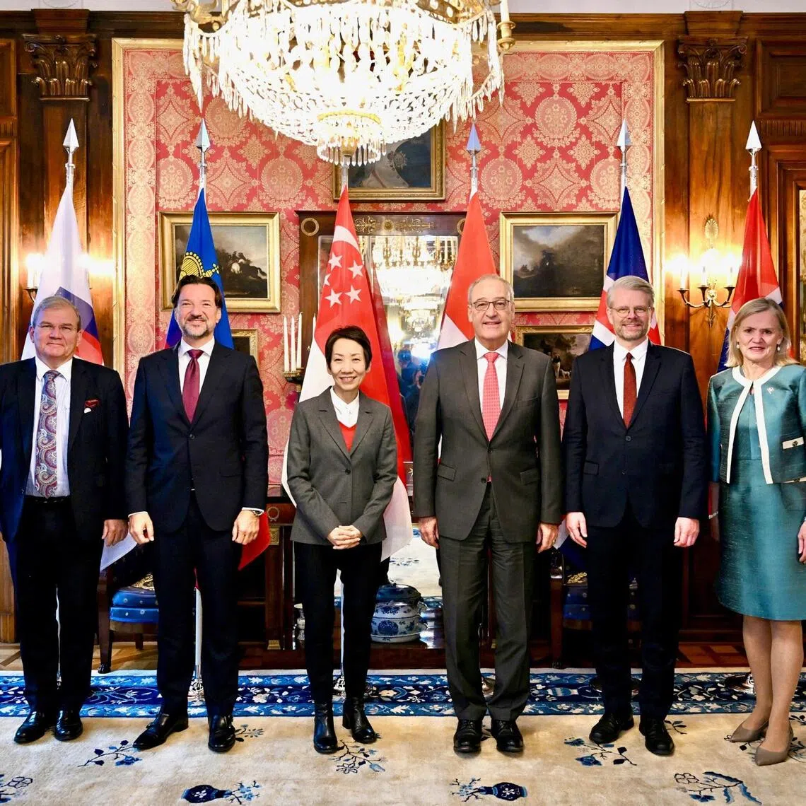 scefta26 -  (from left to right): EFTA Secretary-General Kurt Jäger; Liechtenstein’s Ambassador and Permanent Representative to the UN, WTO, EFTA and other International Organisations in Geneva Frank Büchel; Minister-in-charge of Trade Relations Grace Fu; Swiss Federal Councillor and Head of the Federal Department of Economic Affairs, Education and Research Guy Parmelin; Iceland’s Ambassador and Permanent Representative to EFTA, WTO and other International Organisations in Geneva Einar Gunnarsson; and Norwegian Ambassador to Switzerland Kjersti Rødsmoen

Credit: MTI